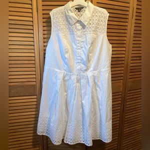 Sharagano White Cotton Sleeveless Shirtwaist Dress